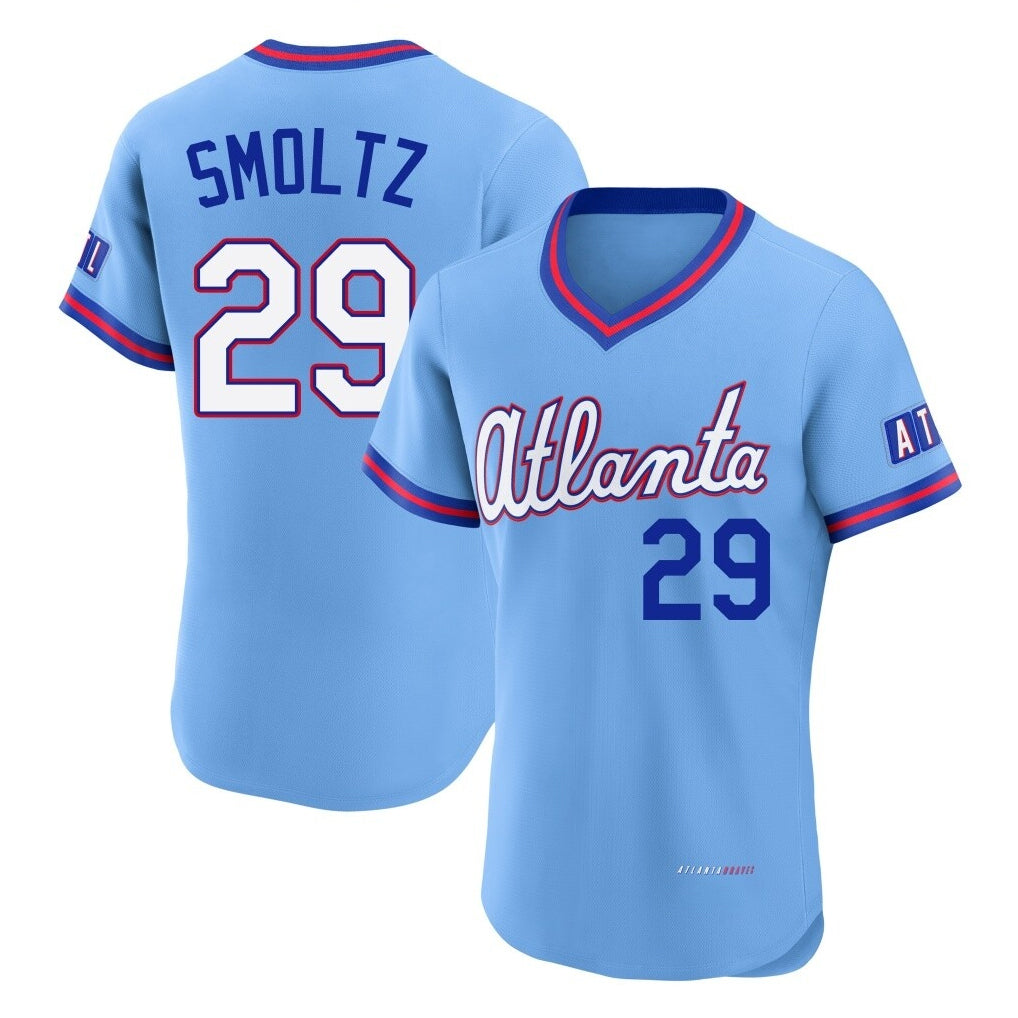 A.Braves #29 John Smoltz Player Powder Blue 2026 City Connect T-shirt Limited Elite Home Game Edoa Stitched Jerseys