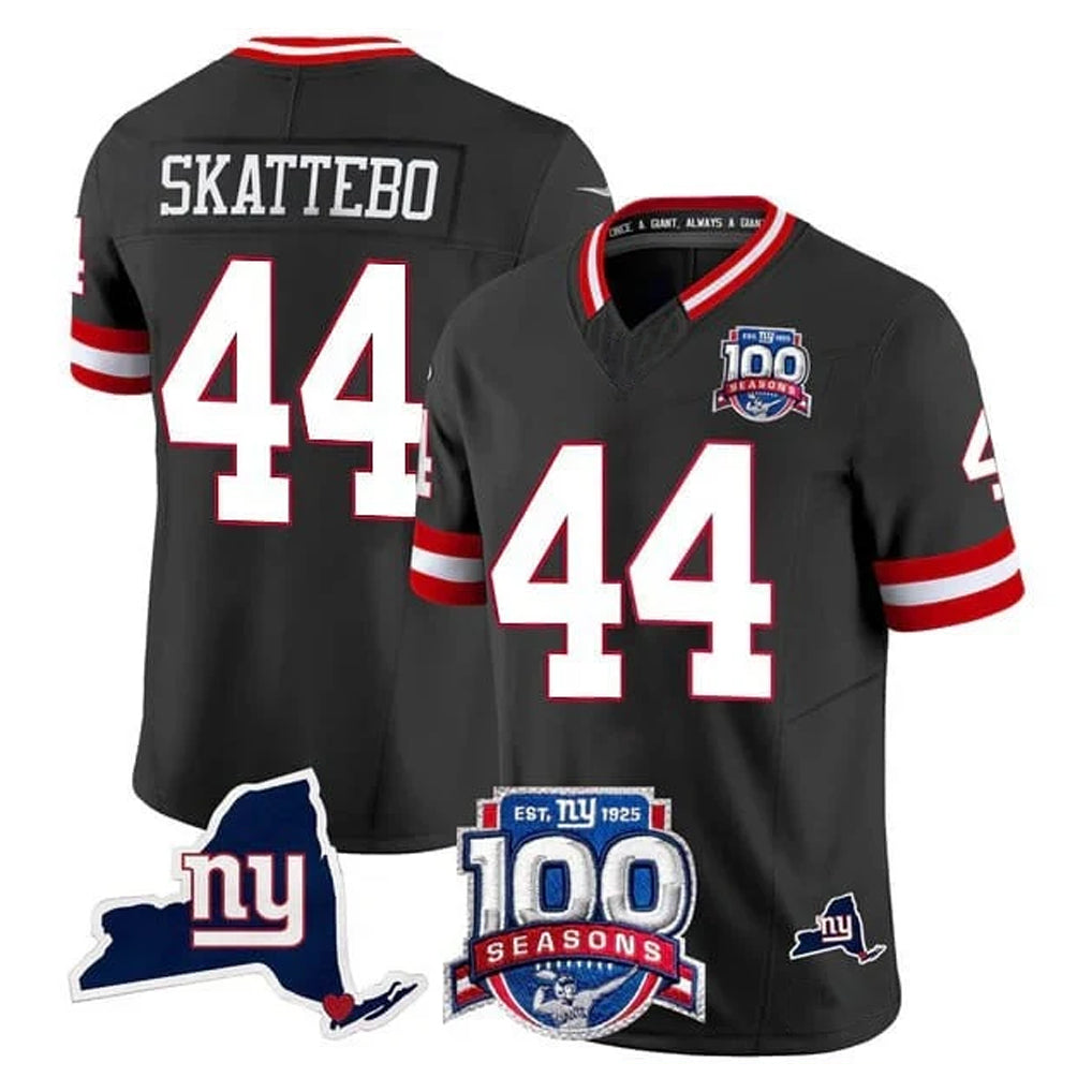 NY.Giants #44 Cam Skattebo Player Black 100th Season & State Patch Vapor Limited Home Game Edoa Stitched Jerseys