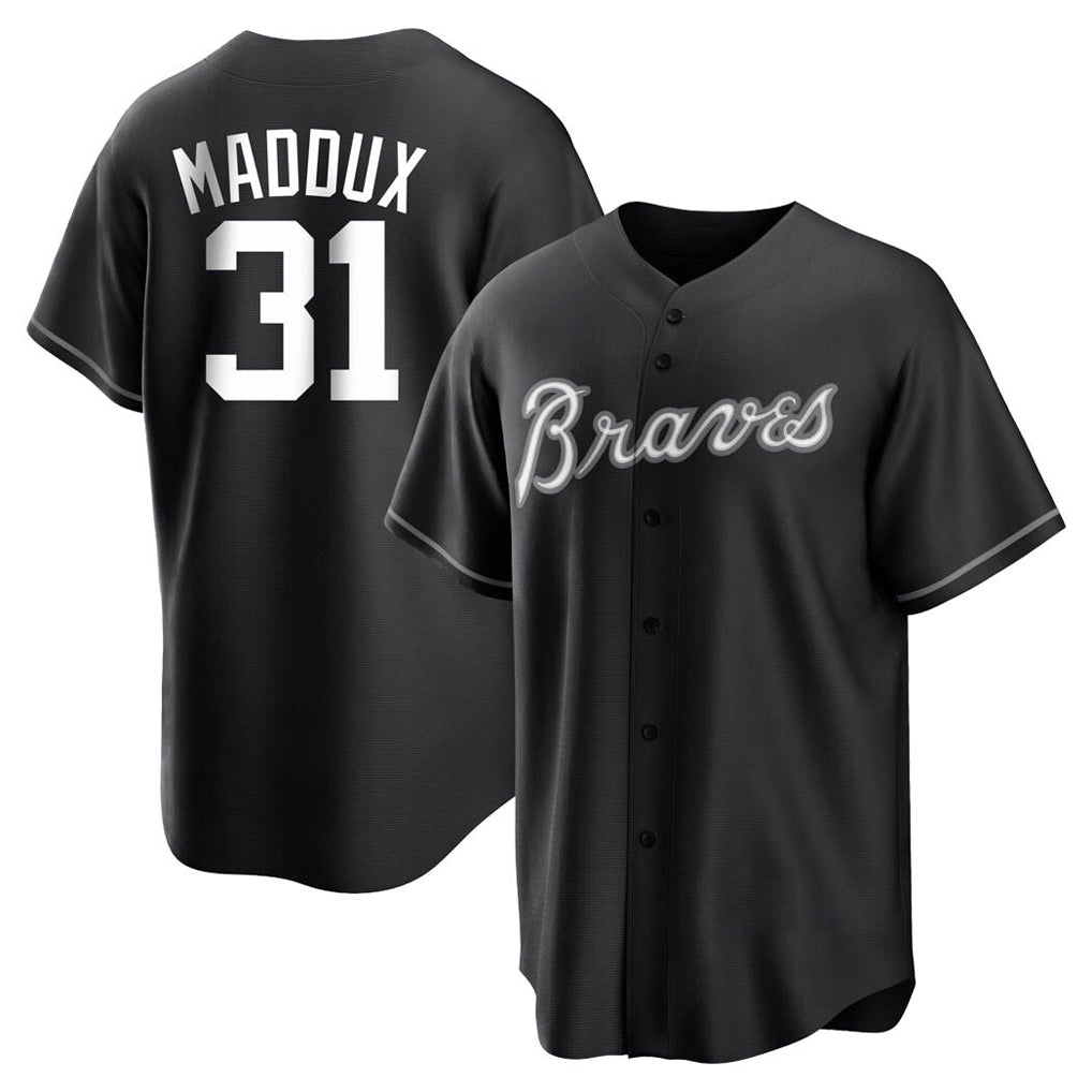 A.Braves #31 Greg Maddux Player Black Home Game Edoa Stitched Jerseys