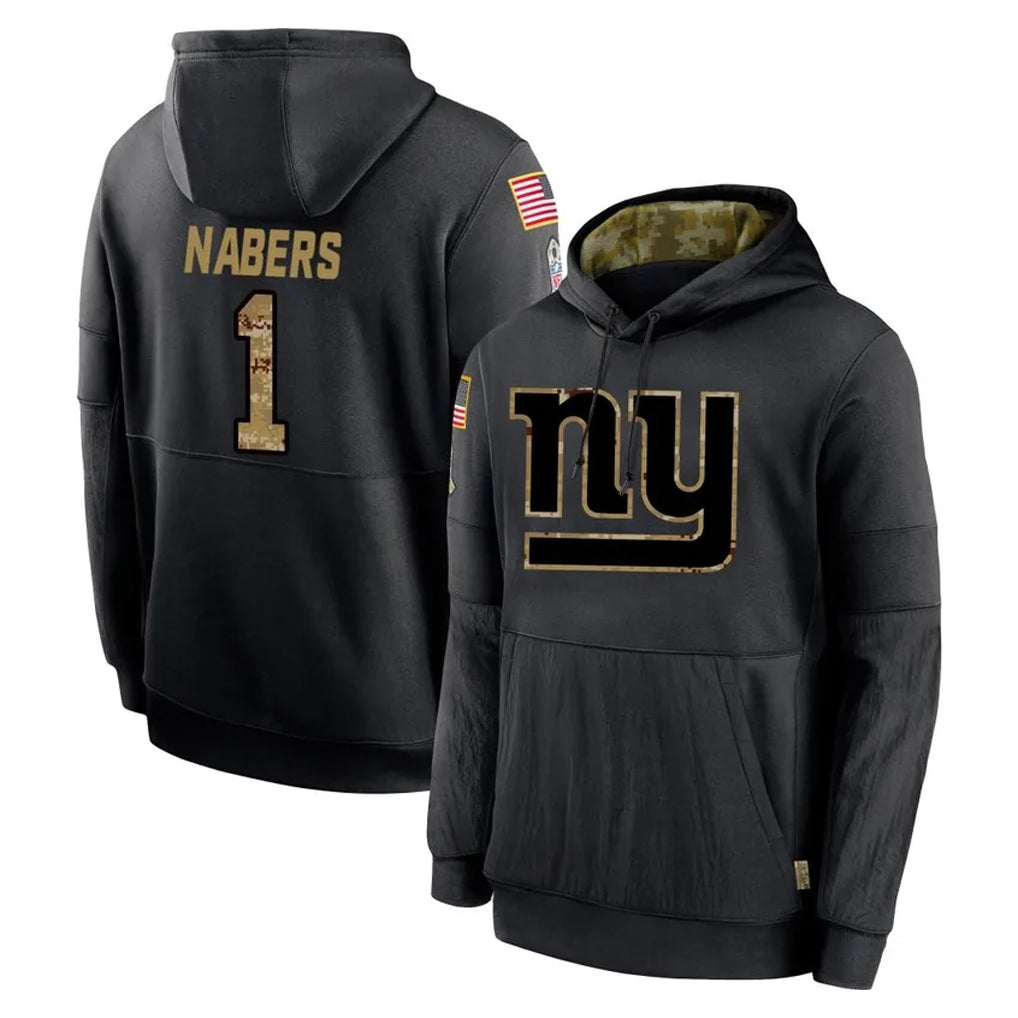 NY.Giants #1 Malik Nabers Player Black Salute to Service Hoodies Limited Game Edoa Stitched Jerseys