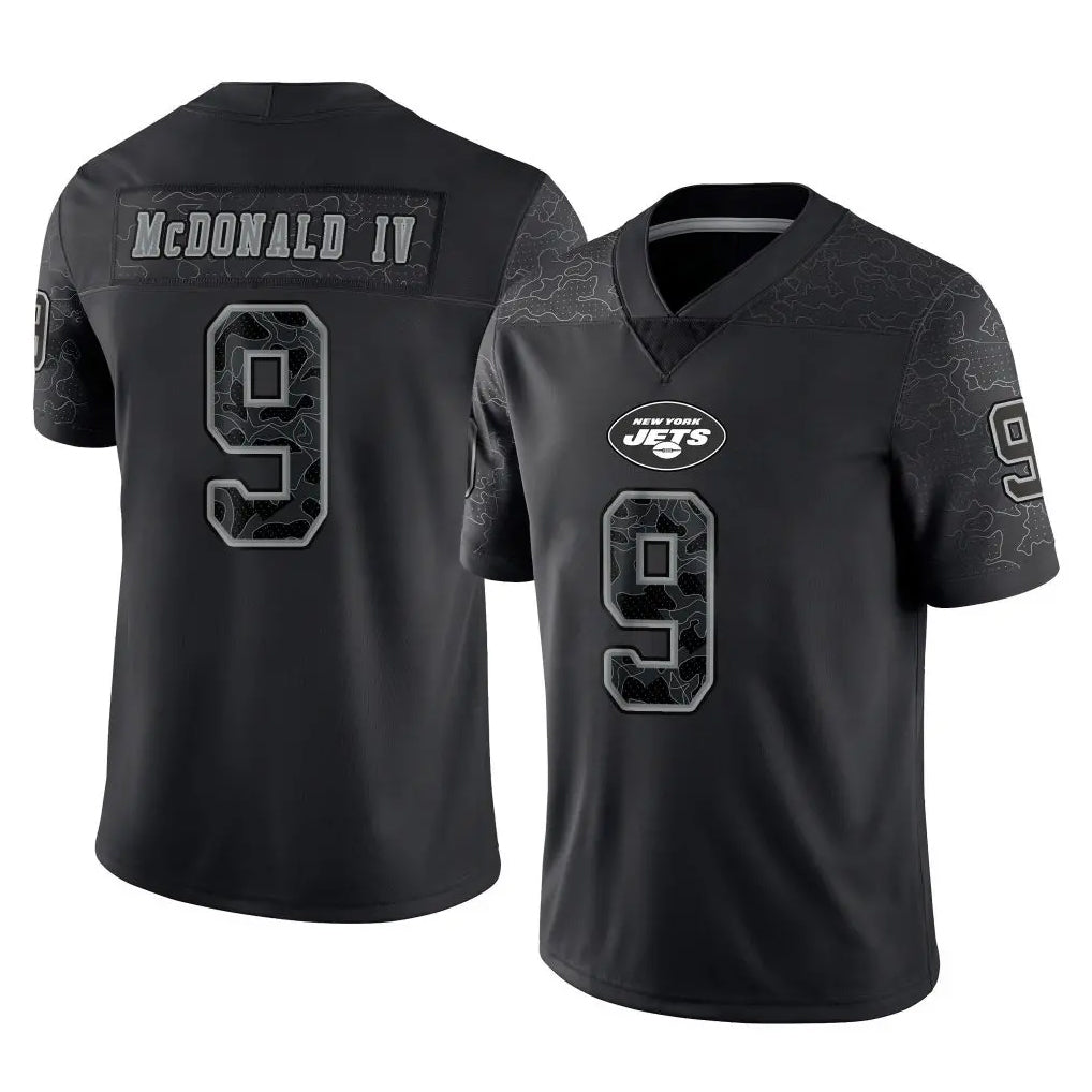 NY.Jets #9 Will McDonald IV Player Stealth Black Limited Reflective Home Game Edoa Stitched Jerseys