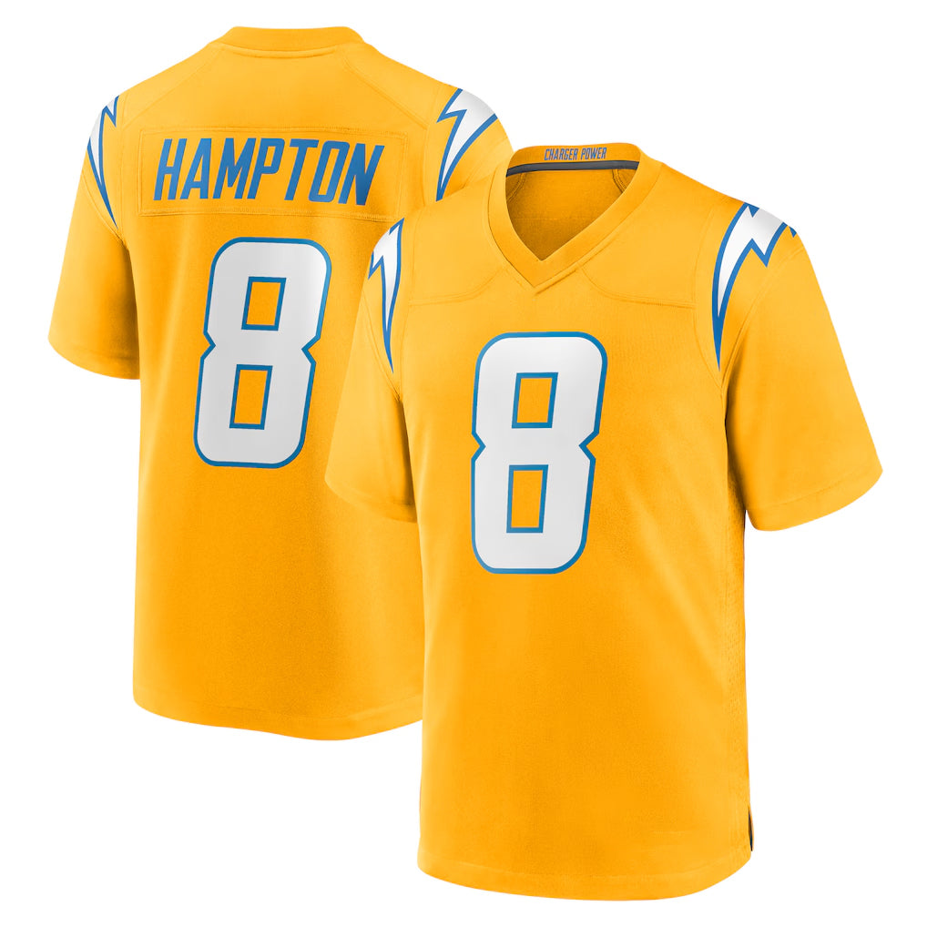 LA.Chargers #8 Omarion Hampton Player Gold Home Game Edoa Stitched Jerseys