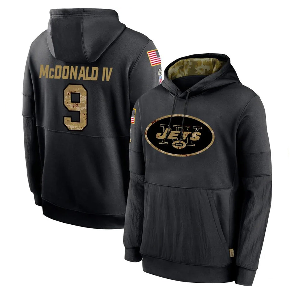 NY.Jets #9 Will McDonald IV Player Black Salute to Service Hoodies Limited Game Edoa Stitched Jerseys