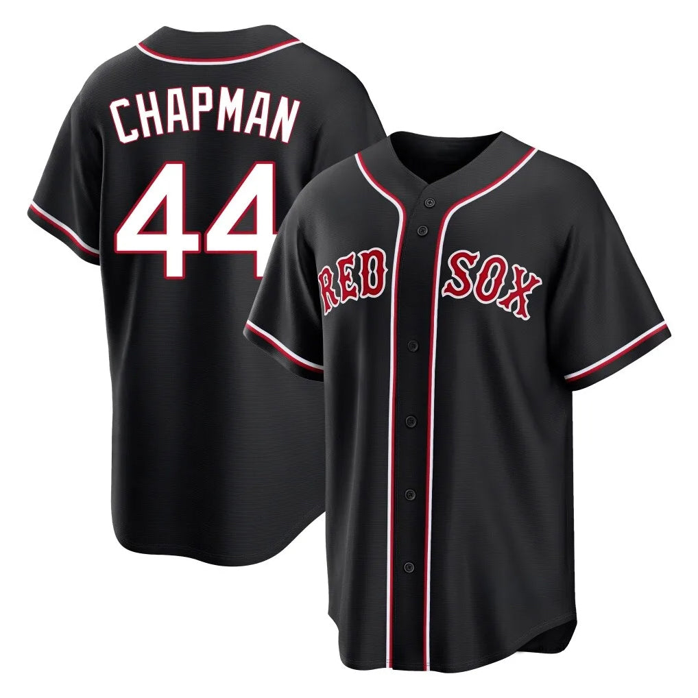 B.Red Sox #44 Aroldis Chapman Player Black Out Home Game Edoa Stitched Jerseys
