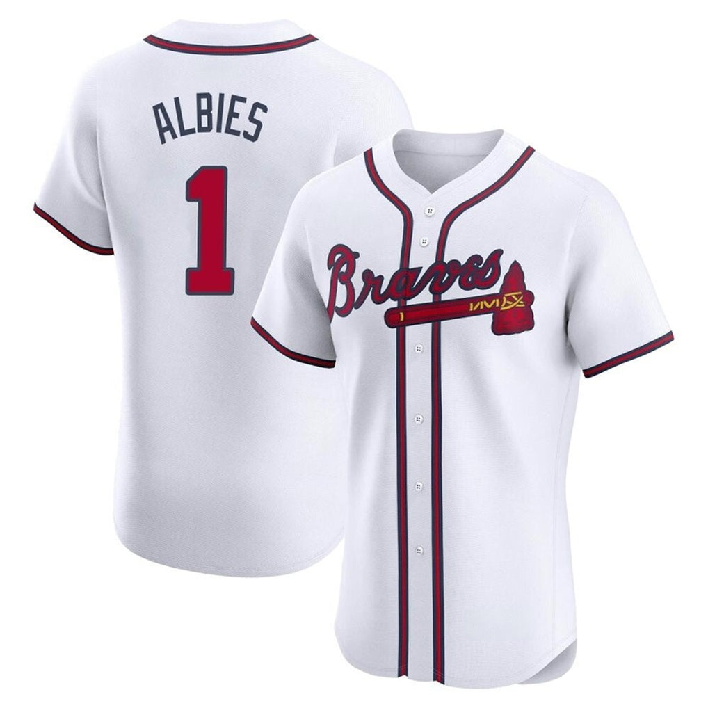 A.Braves #1 Ozzie Albies Player White Limited Elite Home Game Edoa Stitched Jerseys