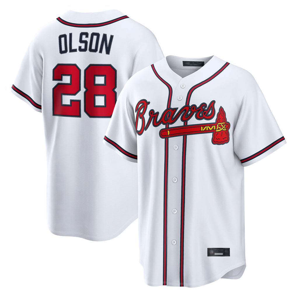 A.Braves #28 Matt Olson Player White Home Game Edoa Stitched Jerseys
