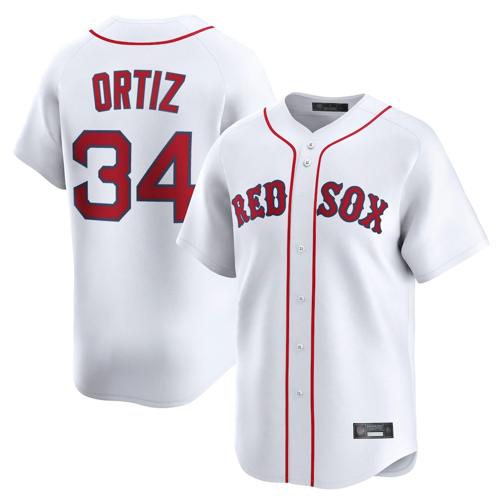 B.Red Sox #34 David Ortiz Player White Limited Home Game Edoa Stitched Jerseys