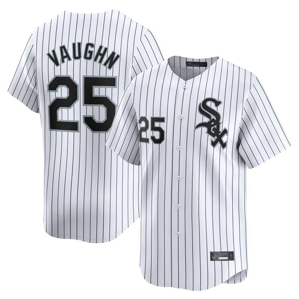 C.White Sox #25 Andrew Vaughn Player White Stripe Limited Home Edoa Stitched Jerseys