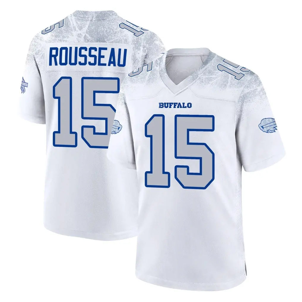 B.Bills #15 Greg Rousseau Player White Rivalries Collection Game Edoa Stitched Jerseys
