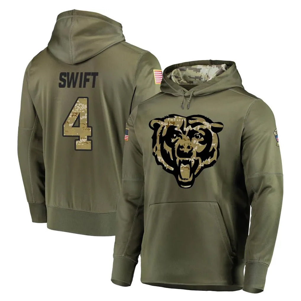 C.Bears #4 D'Andre Swift Player Olive Salute to Service Pullover Hoodies Home Game Edoa Stitched Jerseys