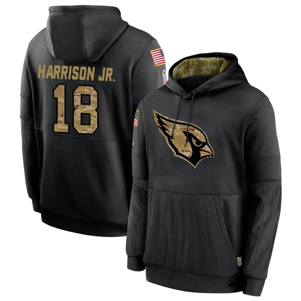 A.Cardinals #18 Marvin Harrison Jr. Player Black Salute to Service Hoodies Edoa Stitched Jerseys