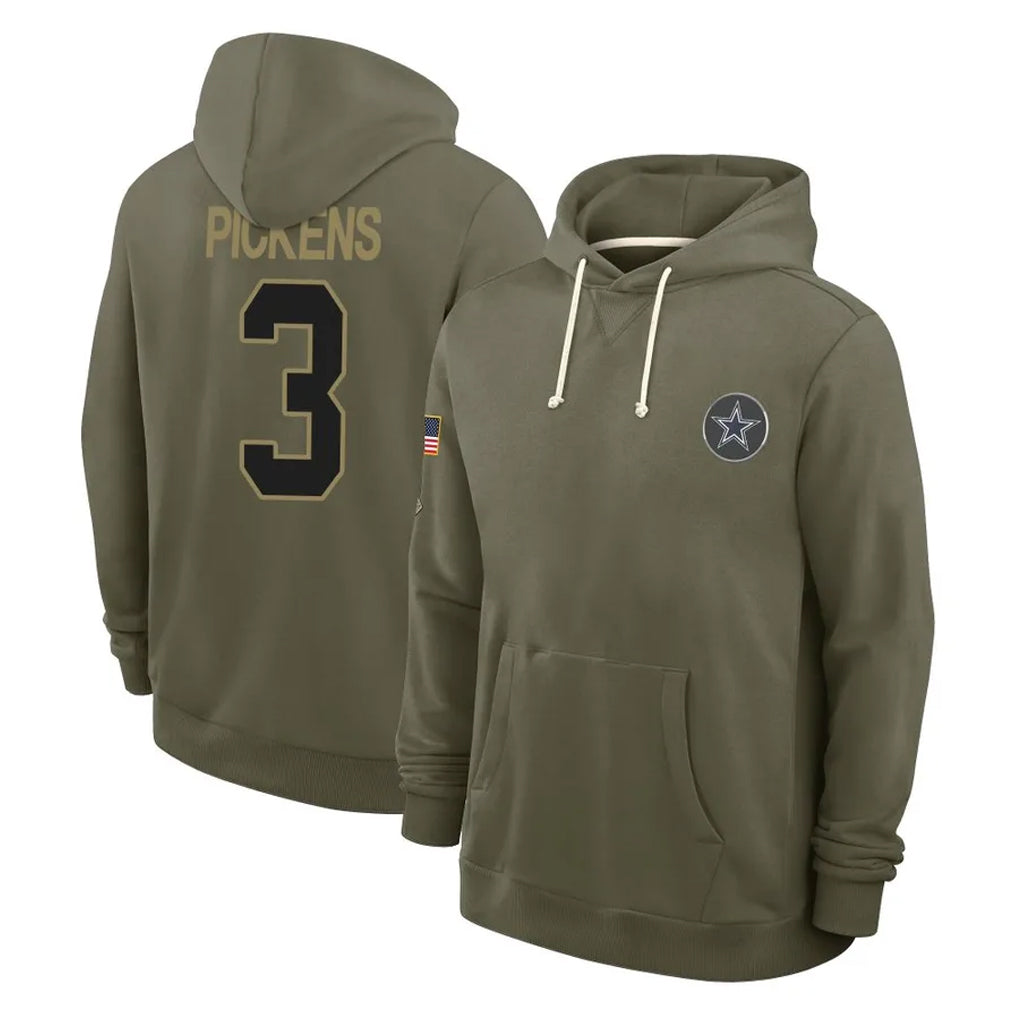 D.Cowboys #3 George Pickens Player Olive Salute to Service Pullover Hoodies Limited Edoa Stitched Jerseys