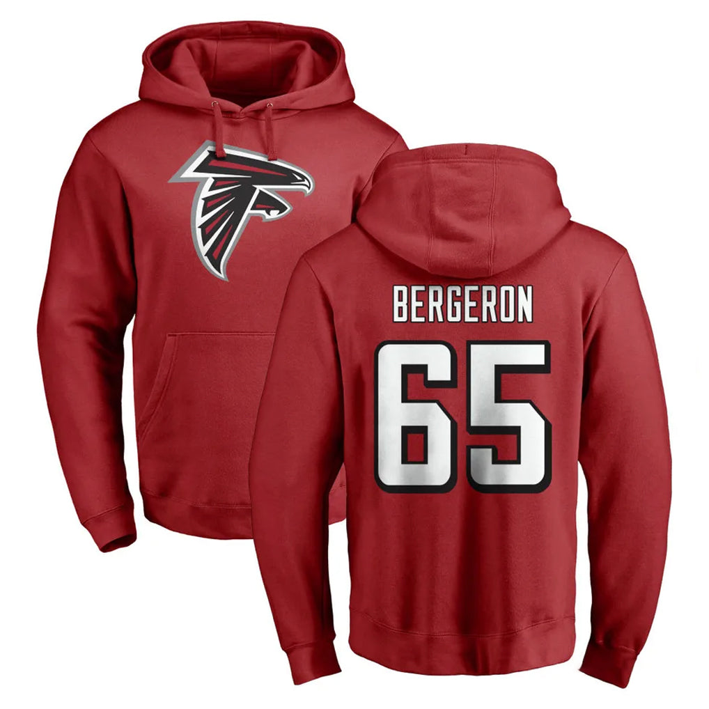 A.Falcons #65 Matthew Bergeron Player Red Pullover Hoodies Home Game Edoa Stitched Jerseys