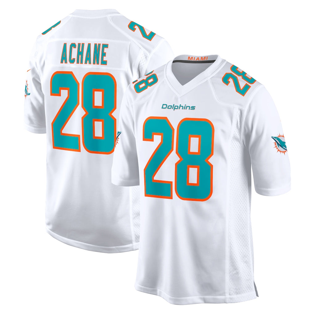 M.Dolphins #28 De'Von Achane Player White Limited Home Game Edoa Stitched Jerseys