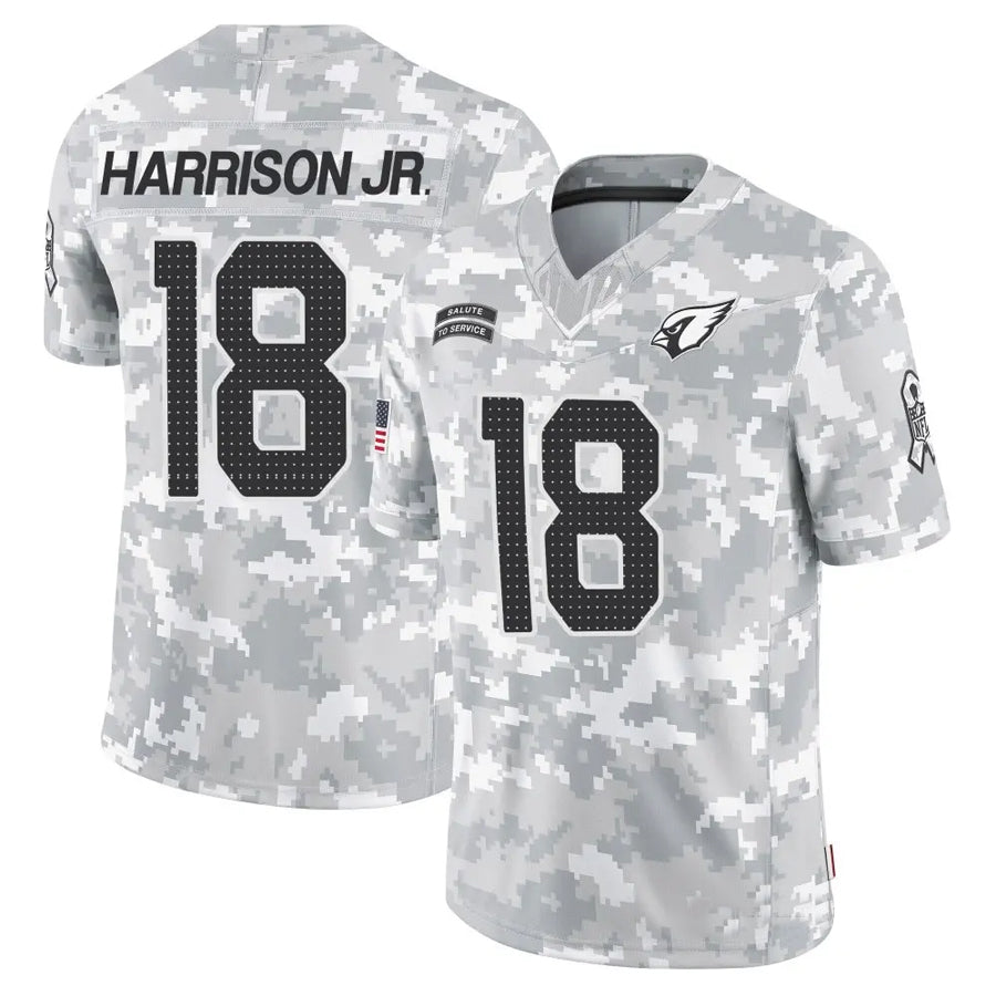 A.Cardinals #18 Marvin Harrison Jr. Player Camo Salute to Service Limited Edoa Stitched Jerseys