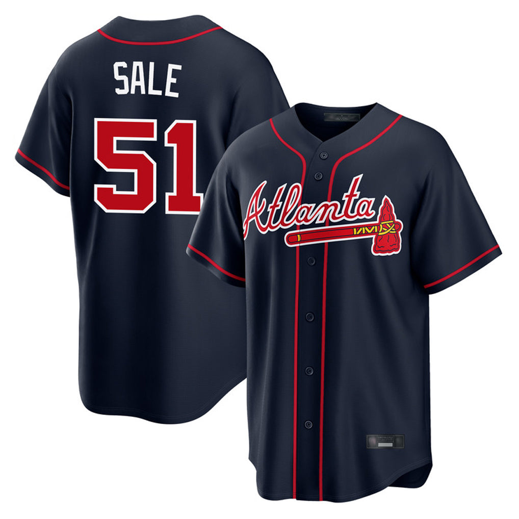 A.Braves #51 Chris Sale Player Navy Home Game Edoa Stitched Jerseys