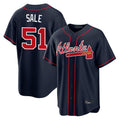 A.Braves #51 Chris Sale Player Navy Home Game Edoa Stitched Jerseys