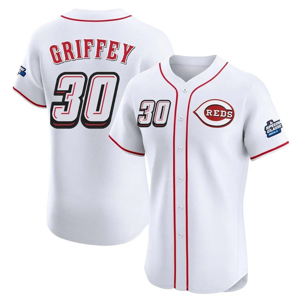 C.Reds #30 Ken Griffey Player White Speedway Classic Limited Elite Home Edoa Stitched Jerseys