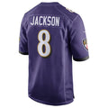 B.Ravens #8 Lamar Jackson Player Purple Alternate Home Game Edoa Stitched Jerseys