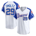 A.Braves #29 John Smoltz Player White Throwback Cooperstown Collection T-shirt Game Edoa Stitched Jerseys