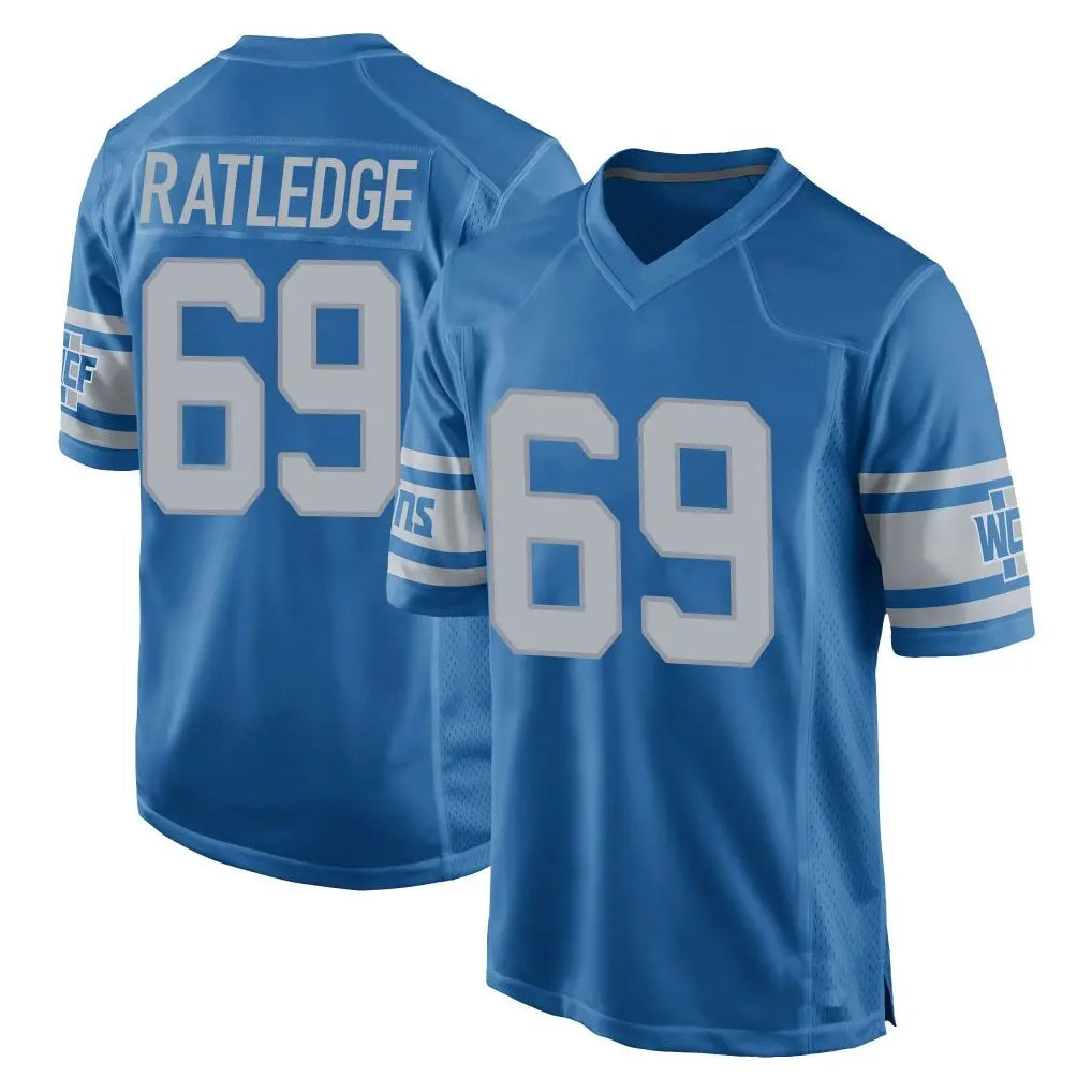 D.Lions #69 Tate Ratledge Player Blue Vapor Untouchable Throwback Game Edoa Stitched Jerseys