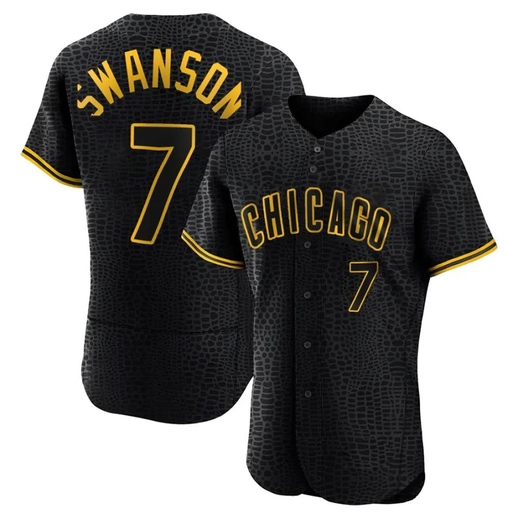 C.Cubs #7 Dansby Swanson Player Black Snake Skin City Limited Elite Home Game Edoa Stitched Jerseys