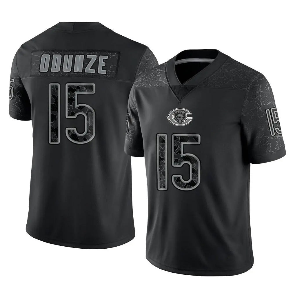C.Bears #15 Rome Odunze Player Black REFLECTIVE Limited Game Edoa Stitched Jerseys