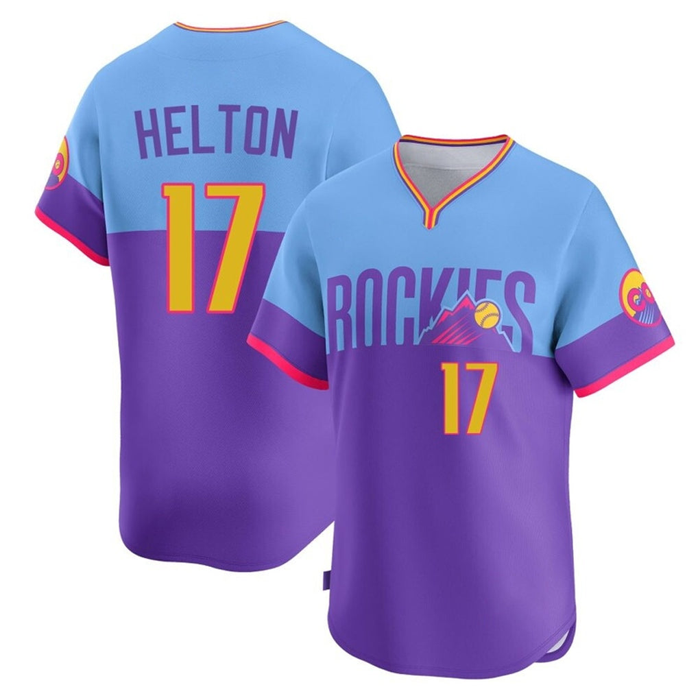 C.Rockies #17 Todd Helton Player Purple-Light Blue City Connect Limited Home T-shirt Edoa Stitched Jerseys