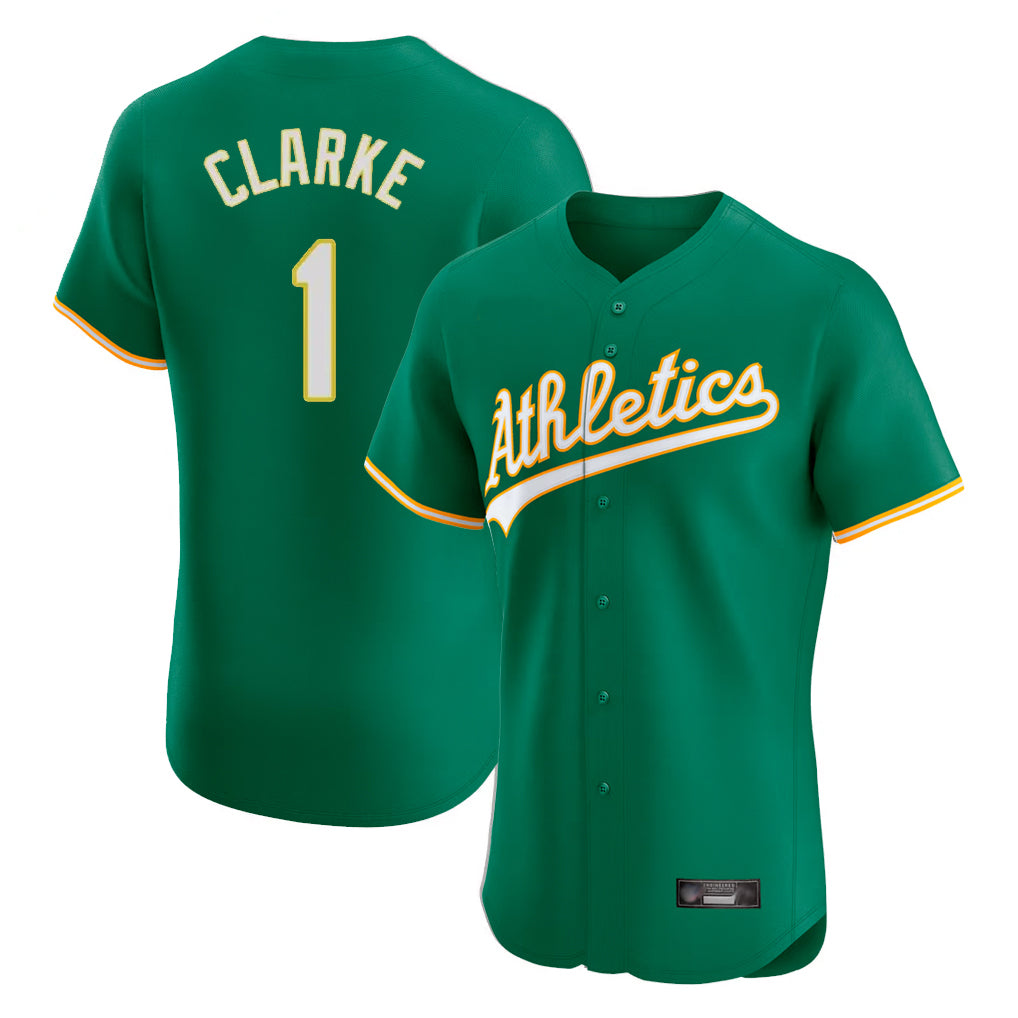 Athletics #1 Denzel Clarke Player Kelly Green Limited Elite Home Game Edoa Stitched Jerseys