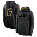 B.Bills #17 Josh Allen Player Black Salute to Service Hoodies Hame Edoa Stitched Jerseys