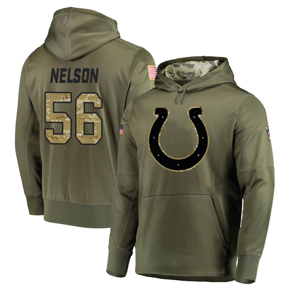 IN.Colts #56 Quenton Nelson Player Olive Salute to Service Pullover Hoodies Home Game Edoa Stitched Jerseys