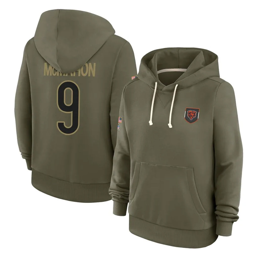 C.Bears #9 Jim McMahon Player Olive Salute to Service Pullover Hoodies Limited Edoa Stitched Jerseys