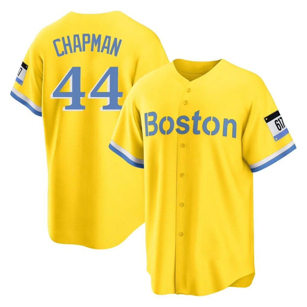 B.Red Sox #44 Aroldis Chapman Player Yellow Home Game Edoa Stitched Jerseys