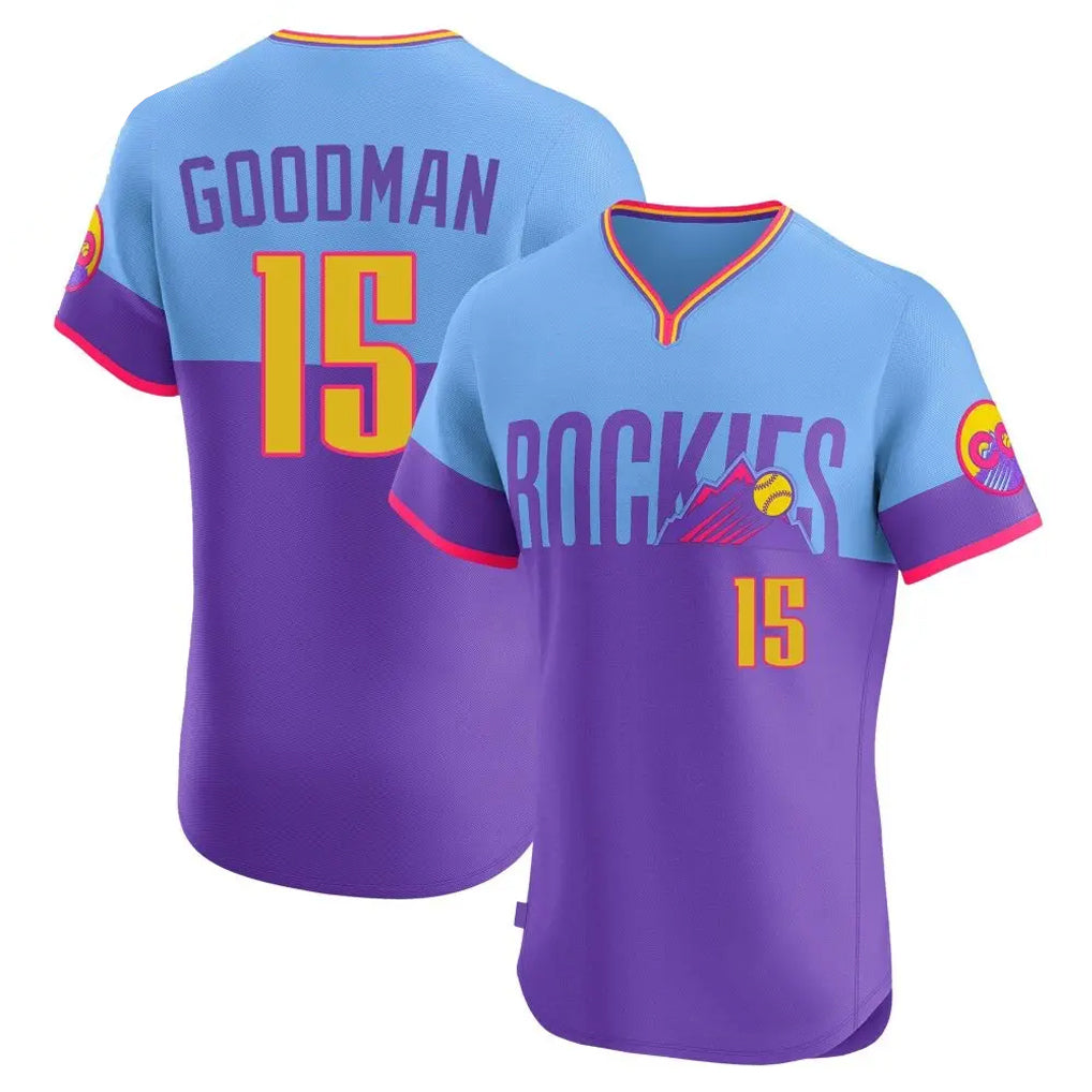 C.Rockies #15 Hunter Goodman Player Purple-Light Blue City Connect Limited Elite Home T-shirt Edoa Stitched Jerseys