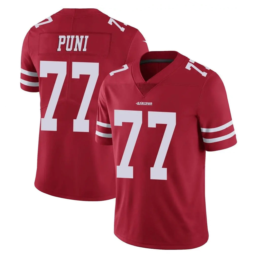 SF.49ers #77 Dominick Puni Player Red Limited Vapor Untouchable Home Game Edoa Stitched Jerseys
