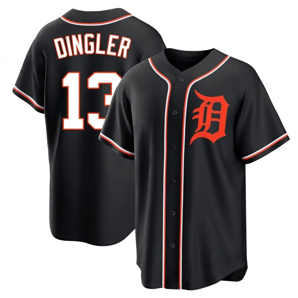 D.Tigers #13 Dillon Dingler Player Black Fashion Out Home Game Edoa Stitched Jerseys