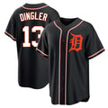 D.Tigers #13 Dillon Dingler Player Black Fashion Out Home Game Edoa Stitched Jerseys