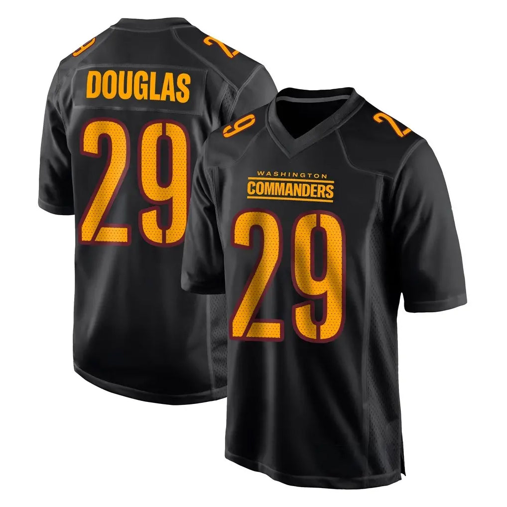 W.Commanders #29 Rasul Douglas Player Black Carbon Fashion Home Game Edoa Stitched Jerseys