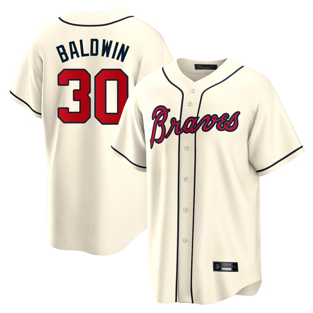 A.Braves #30 Drake Baldwin Player Cream Home Game Edoa Stitched Jerseys