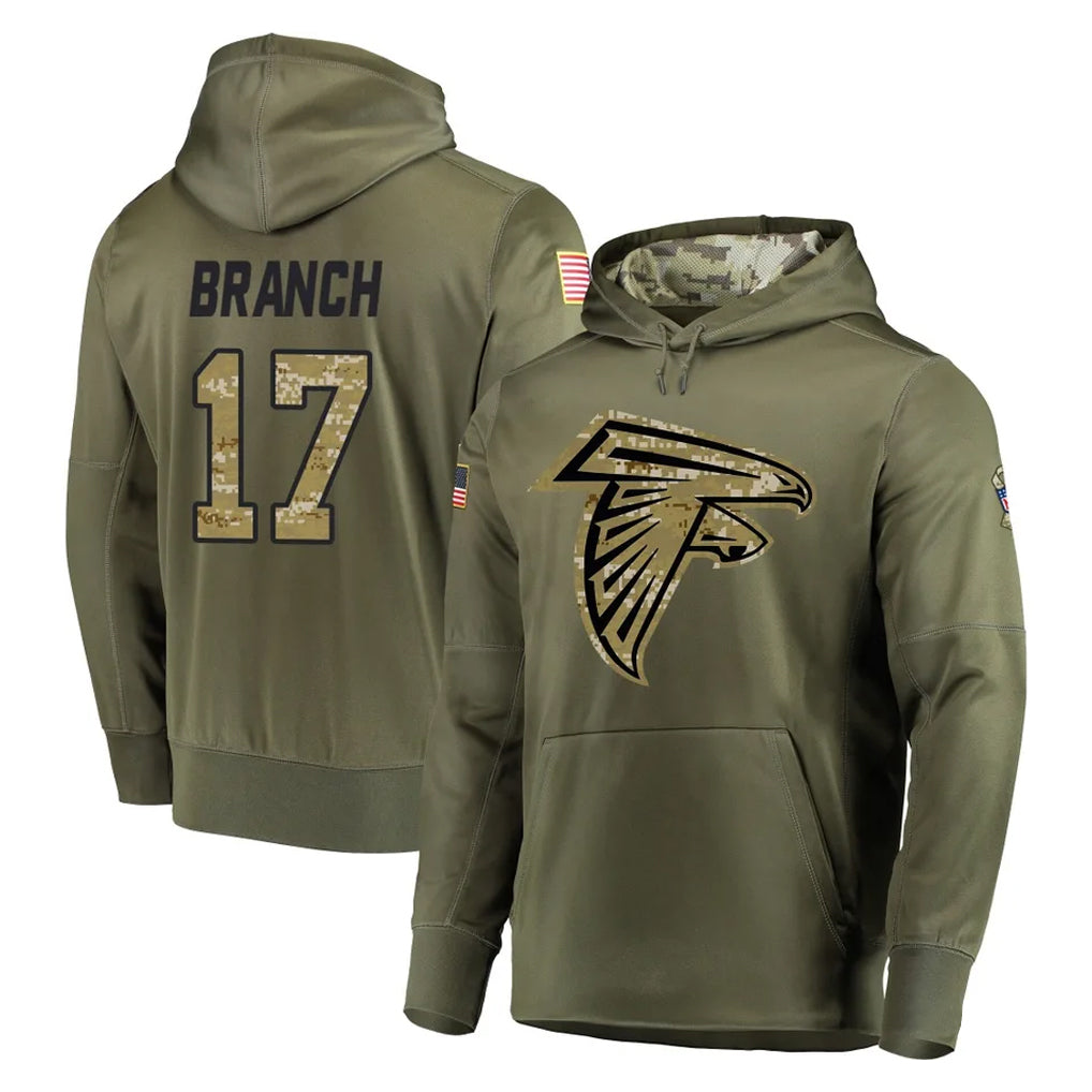 A.Falcons #17 Zachariah Branch Player Olive Salute to Service Club Fleece Hoodie Edoa Stitched Jerseys