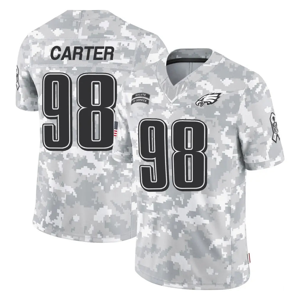 P.Eagles #98 Jalen Carter Player Arctic Camo Salute to Service Limited Game Edoa Stitched Jerseys