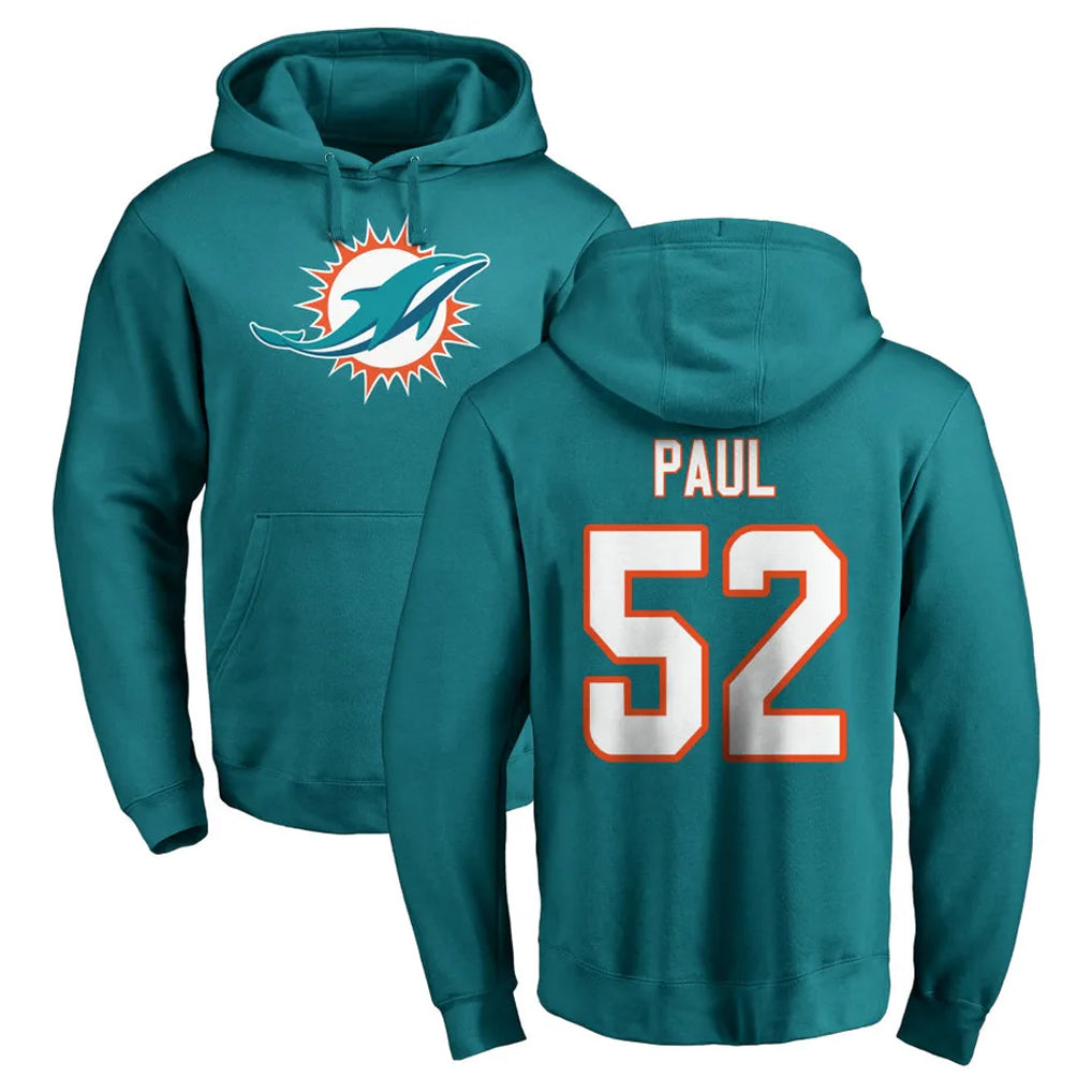 M.Dolphins #52 Patrick Paul Player Aqua LOGO Pullover Hoodies Limited Edoa Stitched Jerseys