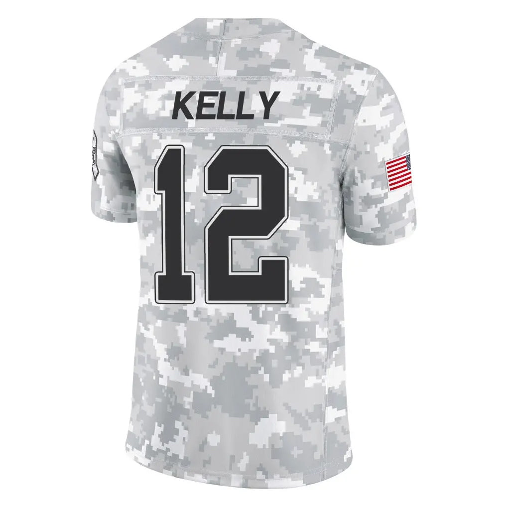 B.Bills #12 Jim Kelly Player Arctic Camo Salute to Service Limited Edoa Stitched Jerseys