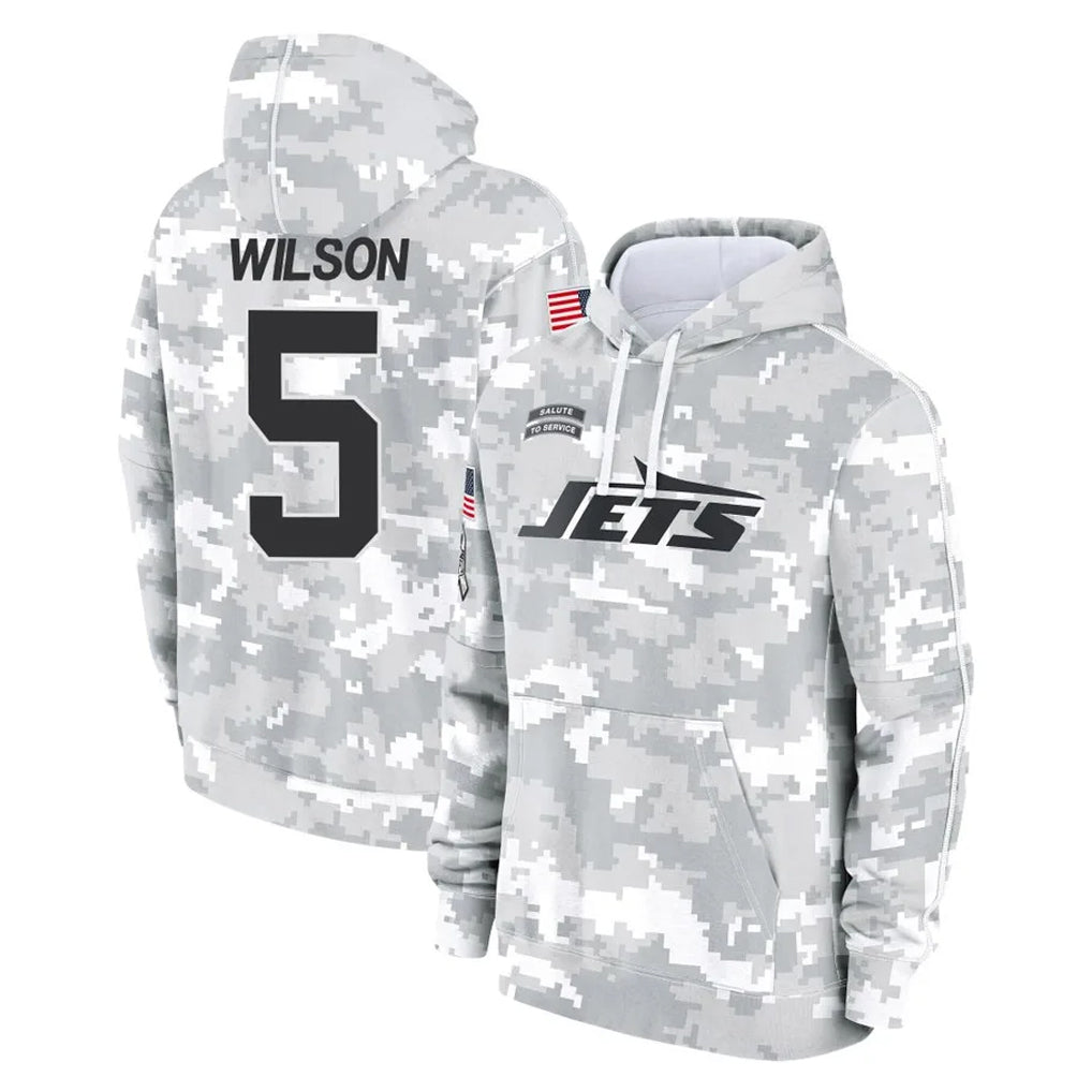 NY.Jets #5 Garrett Wilson Player Arctic Camo Salute to Service Pullover Hoodies Limited Game Edoa Stitched Jerseys