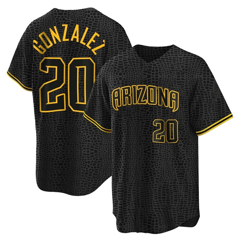 A.Diamondbacks #20 Luis Gonzalez Player Black Snake Skin City Home Game Edoa Stitched Jerseys