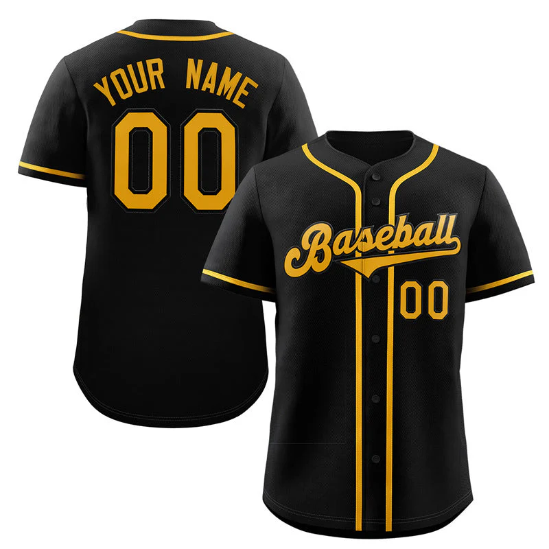 Custom Black Yellow Classic Style Authentic Baseball Jersey-1