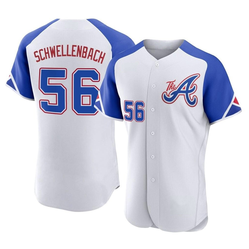 A.Braves #56 Spencer Schwellenbach Player White City Connect Limited Elite Home Game Edoa Stitched Jerseys