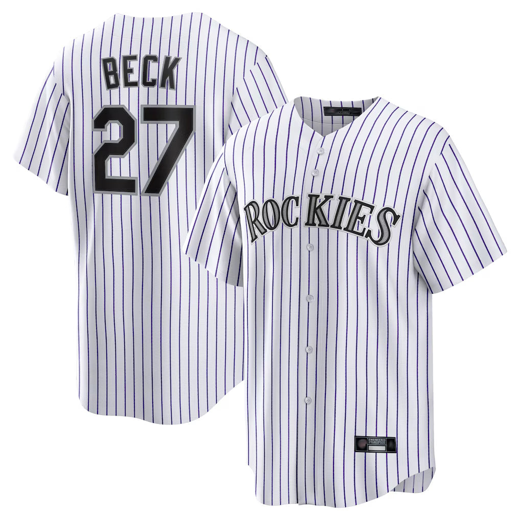 C.Rockies #27 Jordan Beck Player White Game Home Edoa Stitched Jerseys