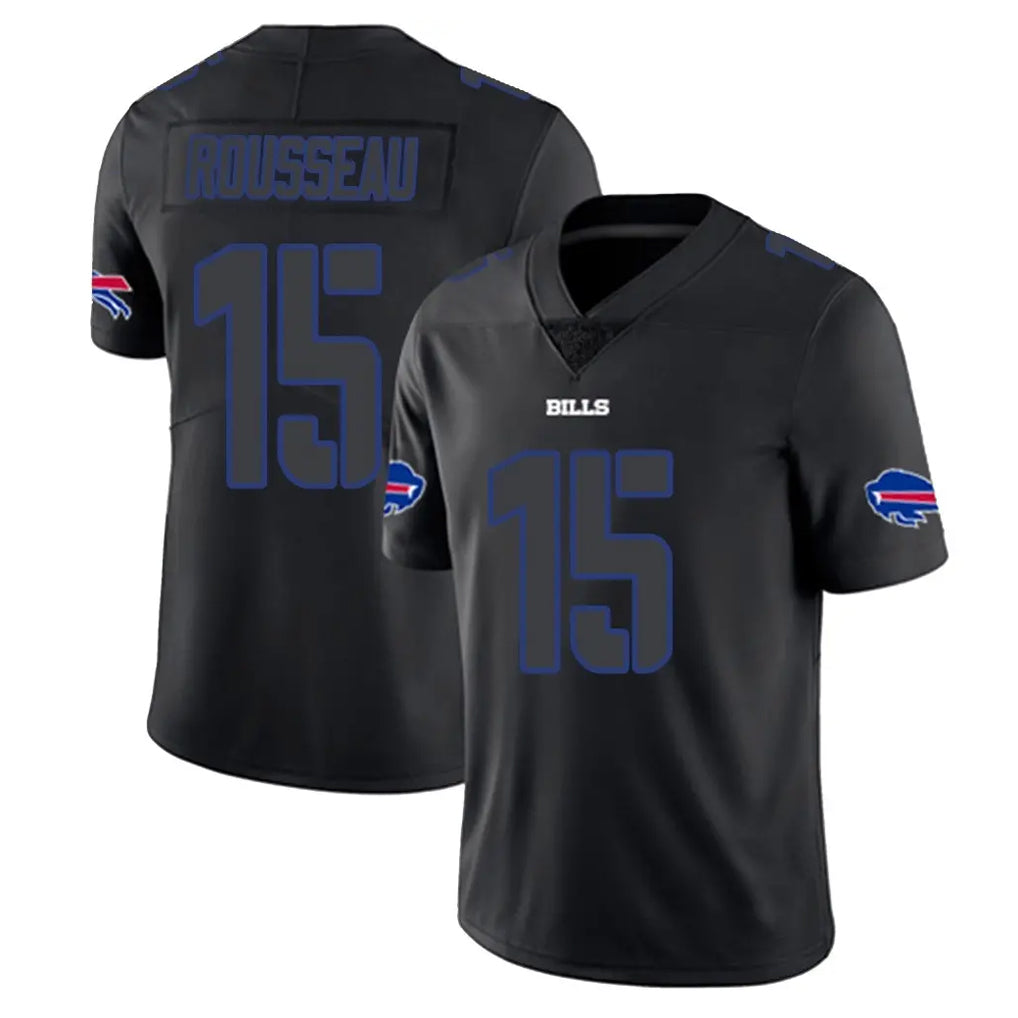 B.Bills #15 Greg Rousseau Player Black Impact Limited Home Game Edoa Stitched Jerseys