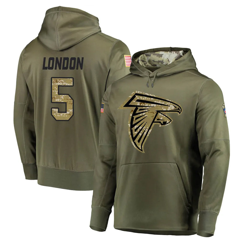 A.Falcons #5 Drake London Player Olive Salute to Service Pullover Hoodies Edoa Stitched Jerseys